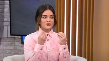 Bottega Veneta Pink Wash Denim Shirt worn by Lucy Hale as seen in CBS Mornings on  January 16, 2024