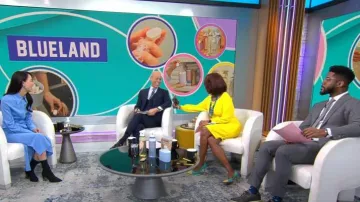 Gabrielle Union Collection Robe fourreau jaune rebondissante à manches fendues portées par Gayle King dans CBS Mornings le 22 janvier 2024