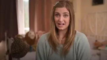 Hollister Sweater Dusty Teal worn by Abbey Lutes as seen in Love on the Spectrum (S02E01)