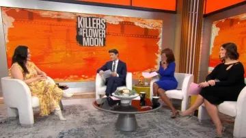 Robe mi-longue Zimmermann Matchmaker Flutter portée par Lily Gladstone dans CBS Mornings le 25 janvier 2024