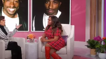Ann Taylor Shimmer Houndstooth Tweed Shift Dress In Navy/Pink Multi worn by Sherri Shepherd as seen in Sherri on January 25, 2024