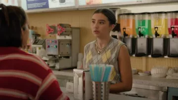 Gap Kids Argyle Vest sweater Large Gray and Yellow worn by Khia Pham (Zoriah Wong) as seen in Run The Burbs (S03E04)