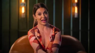 Pretty Little Thing Orange Abstract Print Collared Cut Out Long Sleeve Bodycon Dress worn by Julie Theis as seen in The Trust: A Game of Greed (S01E08)