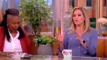 Sandro Lilwenn Ruffle Hem Rib Sweater Dress worn by Sara Haines as seen in The View on  January 30, 2024