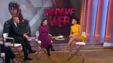 Safiyaa Ratana Ochre Feather-Trimmed Short Dress In Ochre worn by Celeste O'Connor as seen in Good Morning America on  January 30, 2024