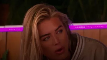 Iets Frans... Recycled Ecru Denim Embroidered Varsity Jacket worn by Arabella Chi as seen in Love Island: All Stars (S01E16)