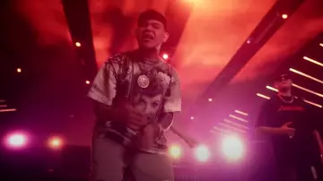 Merch I Love Lucy Allover Print & Red Hearts T Shirt worn by Junior H in Oscar Maydon x Junior H x Gabito Ballesteros - Skin De Bandida [Official Video]