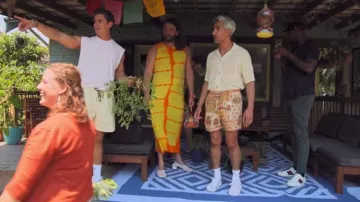 Nanushka Ayaan Knitted Camp Shirt portée par Tan France comme on le voit dans Queer Eye (S08E05)