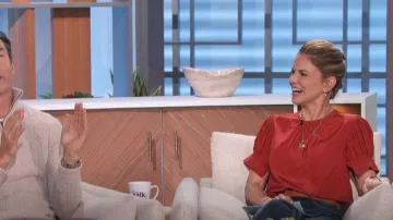 Rebecca Taylor Pleated Puff Sleeve Silk Top worn by Natalie Morales as seen in The Talk on January 30, 2024
