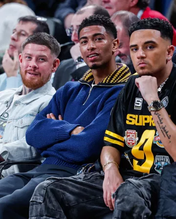 Marni Navy & Yellow Striped-Collar Half Zip Sweater worn by Jude Bellingham on the Instagram account @judebellingham