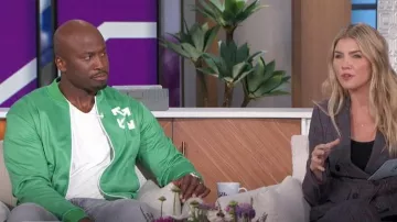 Off-White Logo Bomber Jacket worn by Akbar Gbaja-Biamila as seen in The Talk on February 1, 2024