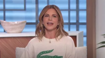 Lacoste Con­trast Croc­o­dile Sweater worn by Natalie Morales as seen in The Talk on February 1, 2024