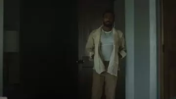 Greg Lauren Wal­nut Stitch­work Cardi­gan worn by John Smith (Donald Glover) as seen in Mr. & Mrs. Smith (S01E02)