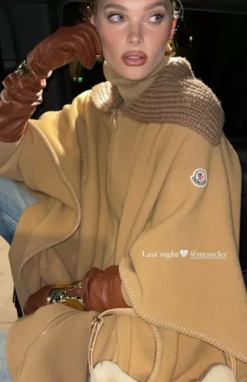 Moncler Cape Coat worn by Elsa Hosk on her Instagram Story post on February 3, 2024