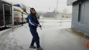 Eric Emanuel Navy Opal Blue & Grey EE Sweatpants worn by BabyTron in BabyTron - Out On Tour (Official Video)