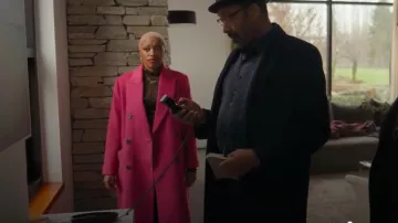 Simons Fia Fuch­sia Dou­ble-Breast­ed Over­coat worn by Kylie (Travina Springer) as seen in The Irrational (S01E09)