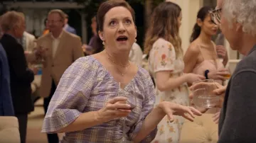 Ganni Seersucker Check V Neck Midi Dress worn by Betty (Kali Rocha) as seen in Curb Your Enthusiasm (S12E01)