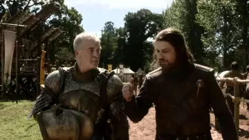 The replica of the pin out of the hand of the king Ned Stark (Sean Bean) in Game of Thrones S01E05