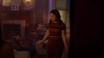 ModCloth Charter School Sweater Burgundy Stripe worn by Mariana Adams Foster (Cierra Ramirez) as seen in Good Trouble (S05E16)