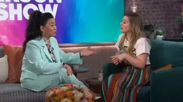 Cinq a Sept Wildwood Flower Shirred Mesh Turtleneck worn by Sherry Cola as seen in The Kelly Clarkson Show on January 23, 2024
