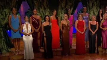 Fashion Nova Esme Sequin Feather Maxi Dress In Wine worn by Madina Alam as seen in The Bachelor (S28E03)
