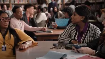 C by Bloomingdale's Cashmere Houndstooth Contrast Trim Cashmere Cardigan worn by Barbara Howard (Sheryl Lee Ralph) as seen in Abbott Elementary (S03E01)