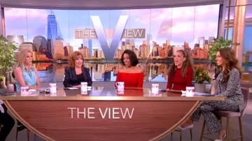 Rosetta Getty Printed Crop Flare Pants worn by Alyssa Farah as seen in The View on February 7, 2024