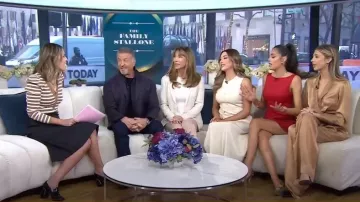 Sandro Naima Imitation Pearl Button Front Sleeveless Midi Dress worn by Sophia Rose Stallone as seen in Today on February 8, 2024