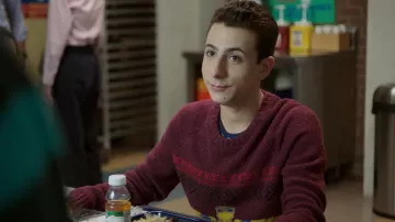 Urban Outfitters Character Hero Men's Maroon Speckle Totem Knit Sweater worn by Peter (Jake Ryan) as seen in Chad (S02E03)