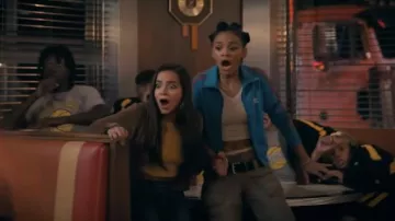 Adidas Firebird Blue track jacket worn by Mattie Franklin (Celeste O'Connor) as seen in Madame Web