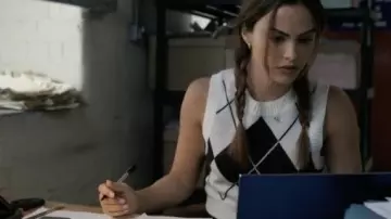 H&M Jacquard-Knit Sweater Vest worn by Ana (Camila Mendes) as seen in Upgraded movie wardrobe