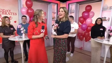 Carolina Herrera Gathered Painterly Midi-Skirt worn by Savannah Guthrie as seen in Today on February 12, 2024