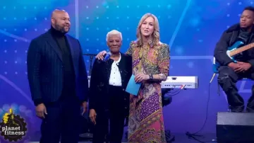 Alice + Olivia Luanne Patchwork Shirt Dress worn by Lara Spencer as seen in Good Morning America on February 12, 2024