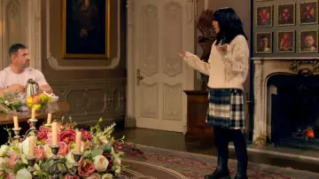 Le Kilt Mini Checked Wool Blend Wrap Skirt worn by Claudia Winkleman as seen in The Traitors (S02E07)