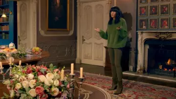 Lauren Aston Designs Com­mis­sion Roll Up Knit Down Jumper worn by Claudia Winkleman as seen in The Traitors (S02E09)