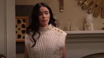 Veronica Beard Holton Chaleco de suéter de lana de punto trenzado usado por Julia Mariano (Abigail Spencer) como se ve en Familia extendida (S01E08)