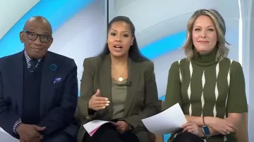 Vestido de jacquard de Saunders Collective usado por Dylan Dreyer como se ve en Today el 13 de febrero de 2024