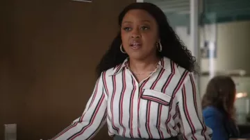 Future Collective Women's Striped Satin Button-Down Shirt worn by Janine Teagues (Quinta Brunson) as seen in Abbott Elementary (S03E03)