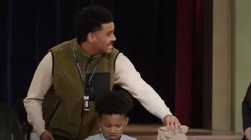 Stussy Sherpa Vest worn by Tariq (Zack Fox) as seen in Abbott Elementary (S03E03)