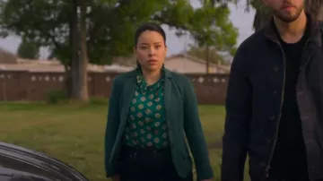 Alice + Olivia Juliette Ruffle Mock Neck Button Down Blouse worn by Mariana Adams Foster (Cierra Ramirez) as seen in Good Trouble (S05E17)