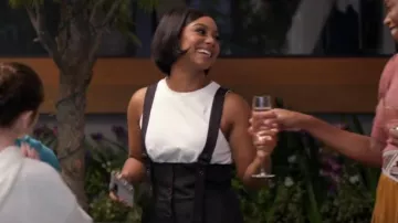 Allegra K Cintura Alta Pierna Ancha Mono Con Cinturón Botón Mono Largo Usado por JoJo (Tetona Jackson) como se ve en Economía Doméstica (S02E10)