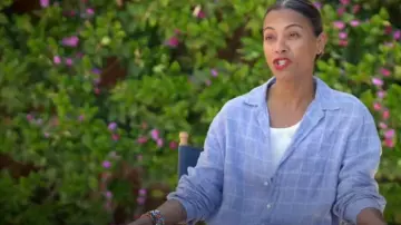 Frank And Eileen But­ton Down Shirt worn by Zoe Saldana as seen in Celebrity IOU (S07E07)