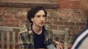 Boohooman Black Burg­er Em­broi­dered T-Shirt worn by Thomas (Campbell Wallace) as seen in G'wed (S01E03)