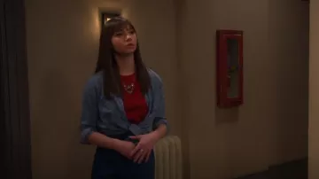 Francesca's Ian Embroidered Chambray Shirt worn by Hannah (Lauren Lindsey Donzis) as seen in Punky Brewster (S01E09)