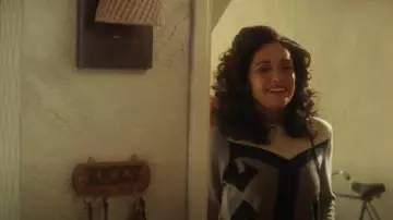 J. Crew Black Gray ColorBlock Intarsia Wool Cashmere Pullover Sweater worn by Sheila Rubin (Rose Byrne) as seen in Physical (S03E07)