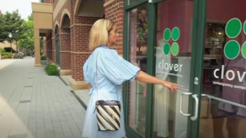 Saint Laurent Alix Stripe Leather Bucket Bag worn by Robyn Dixon as seen in The Real Housewives of Potomac (S08E13)