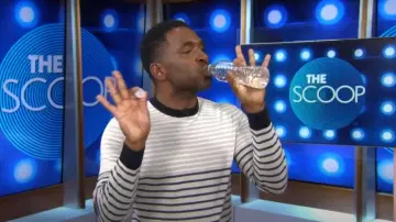 Hugo Boss Figaro Regular-Fit Cotton Sweater In Beige worn by Justin Sylvester as seen in Today on  February 20, 2024