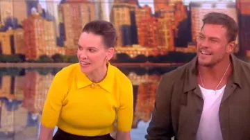 Tory Burch Collared Crewneck Polo worn by Hilary Swank as seen in The View on  February 20, 2024