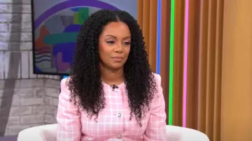 Versace Chekc Print Flared Jacket worn by Monique Rodriguez as seen in CBS Mornings on  February 19, 2024