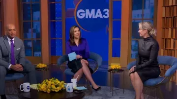 T Tahari Faux Leather Wrap Midi Skirt worn by Mary Bruce as seen in Good Morning America on February 21, 2024